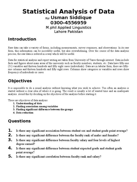 statistical analysis report.